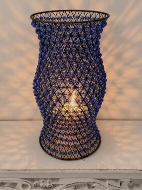 Bombay Company Glass Beaded Candle/Lamp Shade, Cobalt Blue 8.5”